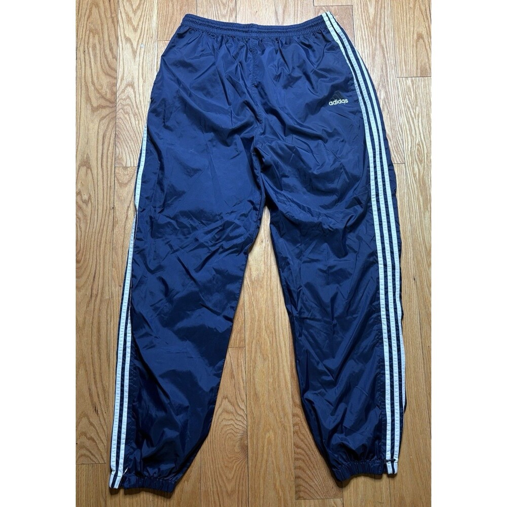 Adidas Vintage Navy Blue Windbreaker Track Pants Mens XL 3 Stripe Jogger